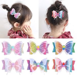 Rainbow Glitter Hair Clips for Girls Butterfly Hairpins Moda Crianças Barrettes