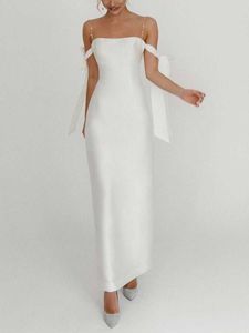 2022 Белое платье повседневное летнее солнце -платье Женское узкое высокое талия падающее плечо