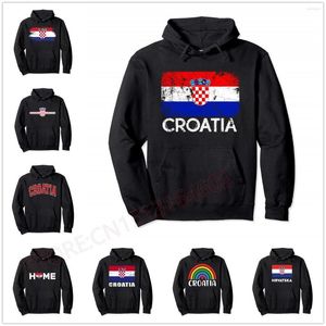 Мужские толстовки винтаж Hrvatska Хорватия Хорватский флаг гордость. Пуловая толстовка мужчина мужские женщины унисекс хлопок хип -хоп толстовки в стиле
