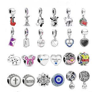 925 Pfund Silber New Fashion Charm Original runde Perlen, schwarzes Herzkreuz mit festem Abzug zum Aufhängen, kompatibles Pandora-Armband, Perlen