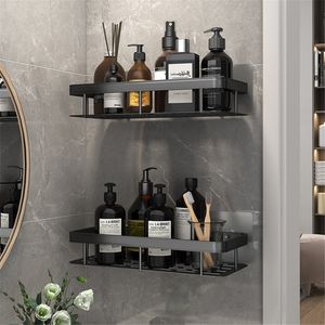 No-drill Bathroom Shelves Wall Mount Shampoo Storage Rack Corner Shelf For Kitchen Holder Square Aluminum Bathroom Organizer