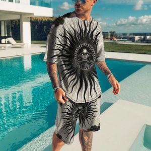 Tute da uomo 2023 Summer Trend T-shirt girocollo da uomo Set modello retrò Pantaloncini con stampa 3D Set due pezzi Harajuku oversize