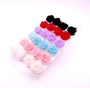 Fashion Multicolor Resin Glittering Rose Earring Flower Stud Earrings For Women Mix Colors C38424253