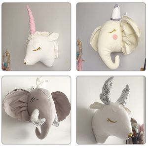 Plush Wall Stuff Kids Room Decoration 3D Animal Heads Elephant Sheep Stuffed Toys Wall Hanging For Baby Room Nursery Decor Girl Birthday Gift 230526