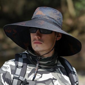 Berretti Cappello da uomo Estate Moda all'aperto Panama Protezione solare Berretto da pesca Visiera a tesa larga Pescatore UV Pesca Berretti