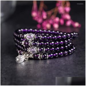 Strand mticolor mticolor tibetano Budista Purple Crystal 108 Pedras naturais Breads Bracelets Bulkes Bracelet Mullear Mulheres Mulheres Yoga D Dhovq