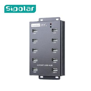 Hubs Sipolar 10 Ports 60W Powered USB 2.0 HUB High Speed ​​Adapter Extension Cable Plug and Play for PC Laptop Phone Tablets SSD HDD