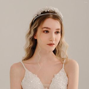 Hair Clips Luxury Baroque Crystal Big Pearls Headbands Women Bridal Tiaras Rhinestone Diadem For Bride Headband Wedding Accessories