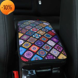 New Ethnic Style Print PU Leather Car Armrest Mat Center Console Arm Rest Protection Cushion Auto Armrests Storage Box Cover Pad