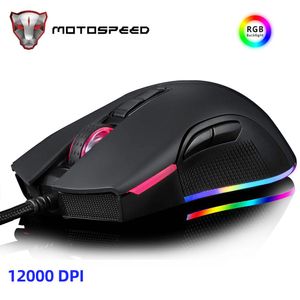 Möss Motospeed V70 Gaming Mouse 6400DPI 7 Knappar RGB LED Backlight Optical USB Wired Anpassa makroprogrammering för dator bärbar dator