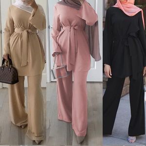 Abbigliamento etnico Aid Mubarek Dubai Abaya Hijab Abito musulmano Donna Kaftan Turkish Islam Ramadan Eid Robe Femme Ete Musulmane Set di 2 pezzi