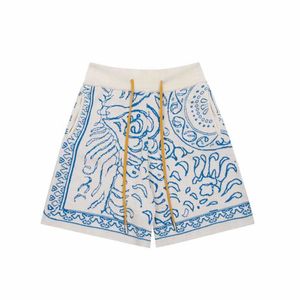 Designer Rhude Shorts Fashion Casual Clothing Beach Shorts 2023 New Ess Short Knitted Cashew Flower Jacquard Letter High Quality Loose Fashion Rhude Shirt 9902