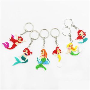 Keychains Lanyards PVC Merraid Pendant Keychain Cartoon Womens Bag Dekorativ nyckelkedja Keyring Drop Delivery Fashion Accessories DHGCA