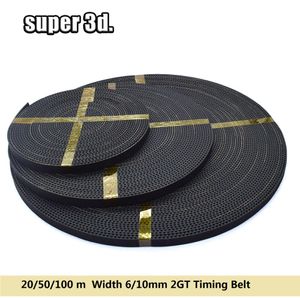 Digitalização GT2/2GT Largura da correia de tempo síncrona aberta 6/10 mm para a impressora 3D Reprapir Belts Rubber Belts CNC 20/50/100 metro
