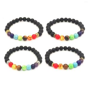 Strand de miçanga colorf 8mm lava pedras chakra bracelete esticada homens homens rock stone cristais curando jóias elásticas de cordas de verão dhkoi