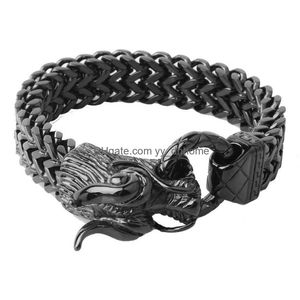 Chain Link Bracelets Stainless Steel Sier Color Gold Black Dragon Clasp Rock Figaro Mens Bracelet Bangle Hiphop Jewelry 8.66 Drop Del Dhzcb