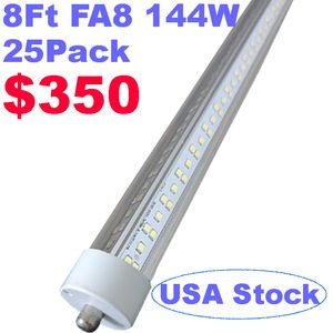 Single Pin FA8 Base T8 LED Tube Light 8 Feet 144W, Clear Cover, Cool White 6500k, Fluorescent Tube Replacement, Ballast Bypass, Dual-Ended Power crestech