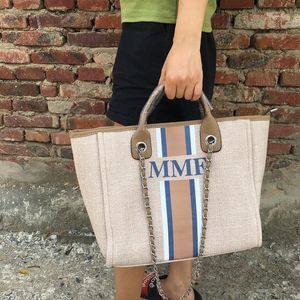 Present Wrap Custom Monogrammed Rands Bridal Honeymoon Canvas Handväskor Shopping Shopping Shoul Jute Bag Bridesmaid Beach Mommy Mini Tote Baggift WR