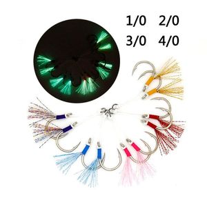 Fishing Hooks 2Pcs Glow Sea Hook Jig Lure Double Assist Circle Feather Fishhooks Saltwater/Freshwater Pesca Accessories Tackle