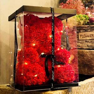 Dekorative Blumen Rose Teddybär mit Licht und Box Künstliche PE-Blume der Weihnachtsdekoration für Mutter-Freundin-Geschenke