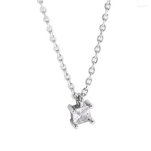 Chains S925 Sterling Silver Delicate Mini Square Drill Clavicle Chain Temperament Female Jewelry