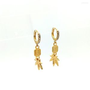 Dangle Earrings Delice Leaf shaped Design Yellow Solid Fine GoldメッキCZドロップハンドメイドDIY 18 Kスタンプジュエリーギフト