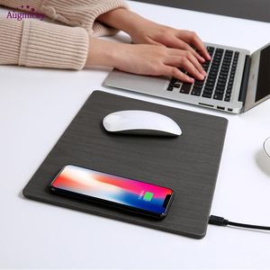 Spoczywa 2018 Telefon komórkowy QI bezprzewodowa ładowarka ładująca myszy Mata Mata Pu Skórzowa Mousepad dla iPhone'a X /8 Plus Samsung S8 Plus /Note 8