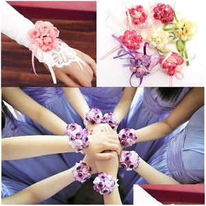 Charm Bracelets Wholesale 1 Pcs Delicate Wrist Cor Bracelet Bridesmaid Sisters Hand Flowers Wedding Party Bridal Prom Drop Delivery J Dhabw