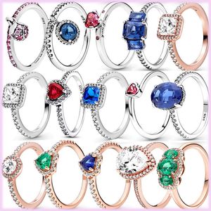 2023 NY 925 Sterling Silver Pandora Ring Shining Love Heart CZ Ring Women's Engagement Present Fashion Jewelry Gratis leverans