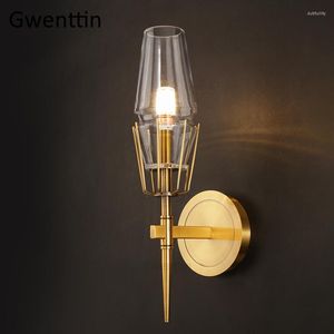 Lampy ścienne Złota szklana lampa nowoczesne kinkiety opraw oświetleniowe LED LIDE światła sypialnia łazienka przemysłowe wystrój loftu domowe dekor home deco