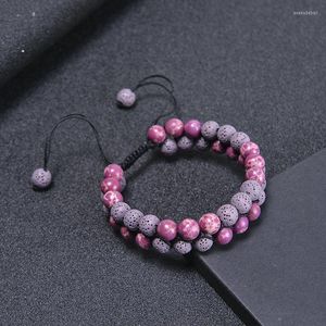 Strand 8mm handgjorda lava rockarmband dubbla skiktade pärlor justerbara olje diffusor kejsare sten armband för kvinnor