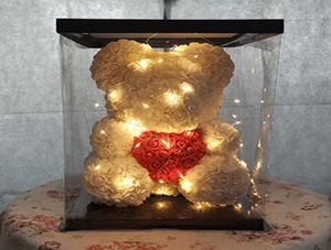 Led Light Artificial Rose Teddy Bear Flower Wedding Decoration Rose Foam Bear With Love Heart Rose Bear Crafts Valentines Gift For7258681