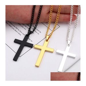 Colares de pingentes de colar cruzado para homens mulheres seriam ouro preto aço inoxidável liso Hiphop Jewelry Gift Drop Pingnder Dh2oo