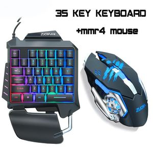 Combos 35 teclas teclado retroiluminado jogo de uma mão teclado mouse conjunto com fio gamer mouse e teclado kit para pro gamer