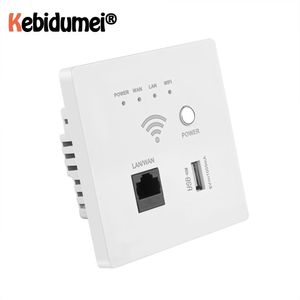 Plugs kebidumei 300Mbps 220V power AP Relay Smart Wireless WIFI repeater extender Wall Embedded 2.4Ghz Router Panel usb socket rj45