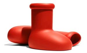 Stivali da pioggia per testa di design Stivale rosso in gomma da esterno Uomo Donna Stivaletti antiscivolo con fondo spesso Piattaforma di moda Booty tubo centrale5362533