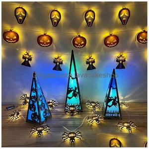 Andere festliche Partyzubehör LED-Halloween-Kürbis-Spinnen-Fledermaus-Skl-String-Licht-Lampe Hausgarten-Außendekoration Laternenlichter DHTG0