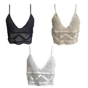 Women's Tanks & Camis Women Crochet Lace Sleeveless Camisole V-Neck Knitted Sweater Crop Top Cover Up 101AWomen's