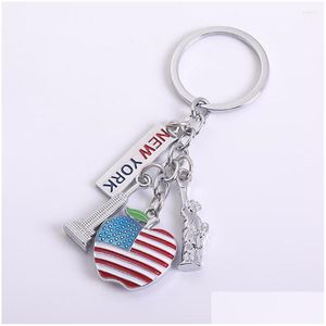 Keychains Lanyards American Flag Keychain For Man Gifts Key Chains Alloy Metal Pendant Car Ring Charm Keyring Drop Delivery Fashio Dhrjb