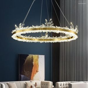 Chandeliers Led Modern Crystal Round Golden Ceiling Chandelier Villa Living Room Hanging Light Simple Lamp Dining Suspension Luminaire