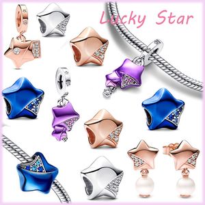 925 STERLING Gümüş Pandora Büyüleyici Mor Şanslı Yıldız Boncukları Kadınlar için Uygun Diy Moda Takı Prodüksiyonu Pandora Bilezik