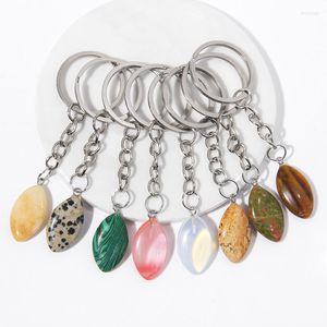 Charm Bracelets 1Pcs Fashion Natural Gem Beads Silver Color Key Chain Tiger Eye Malachite Keyring For Women Bag Bangle Car Jewelry