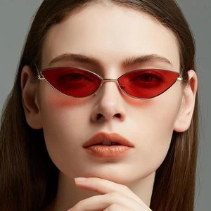 Sunglasses Women American Style Fashion Vintage Cat's Eye Small Metal Frame Glasses Black Personality Luxury Designer Decorative