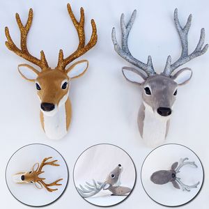 Pluxh Wall Stuff Simulation Plush Rena Elk Deer Head Doll Realistic Antlers Antlers Montagem da parede da parede escultura para festa em casa decoração de natal 230526