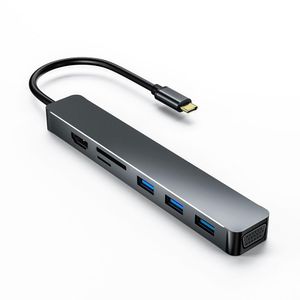 Stationen 7 in 1 USB -Hub USB3.0 Splitteradapter -Port Replikator Typ C zu VGA HDMI SD/TF -Kartenleser 7in1 Expansion Dock Hub für PC