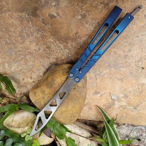 Balisong Blue AB D2 Channel Titanium Handle Butterfly Training Treining Knife Bucking System Crafts Martial Arts Collection KNVIES