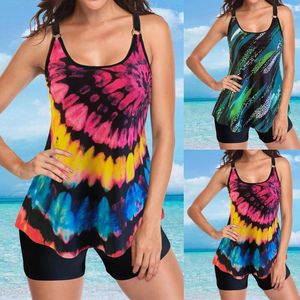 Kvinnors badkläder Kvinnor Vintage Print Strappy Back Tankini Set Two Piece Swimdress Panty Bathing Suit American Sports BH