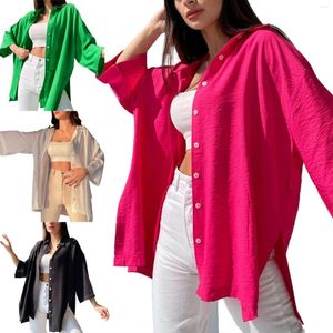 Bloushs Bloups Blush Mangas soltas de mulheres largas primavera e verão confortável e confortável de cor sólida de cor sólida feminino Tops para mulheres