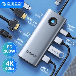 Hubs ORICO tipo C 4K60HZ Placação de docking USB 3.0 RGB Hub hdmicompatible dp1.4 pd100w adaptador sd tf splitter para macbook huawei mate