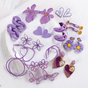 Dangle Earrings & Chandelier AMORCOME 2023 Trendy Simple Purple Flower Petal Drop Daisy Flowers Heart Butterfly Geometric Jewelry For Women